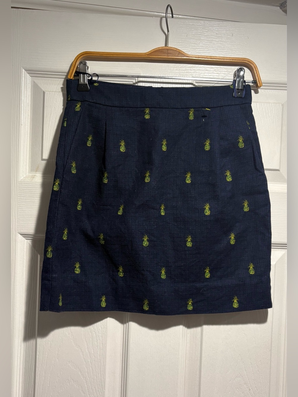 J. Crew Navy Mini Skirt with Lime Pineapple Embroidery